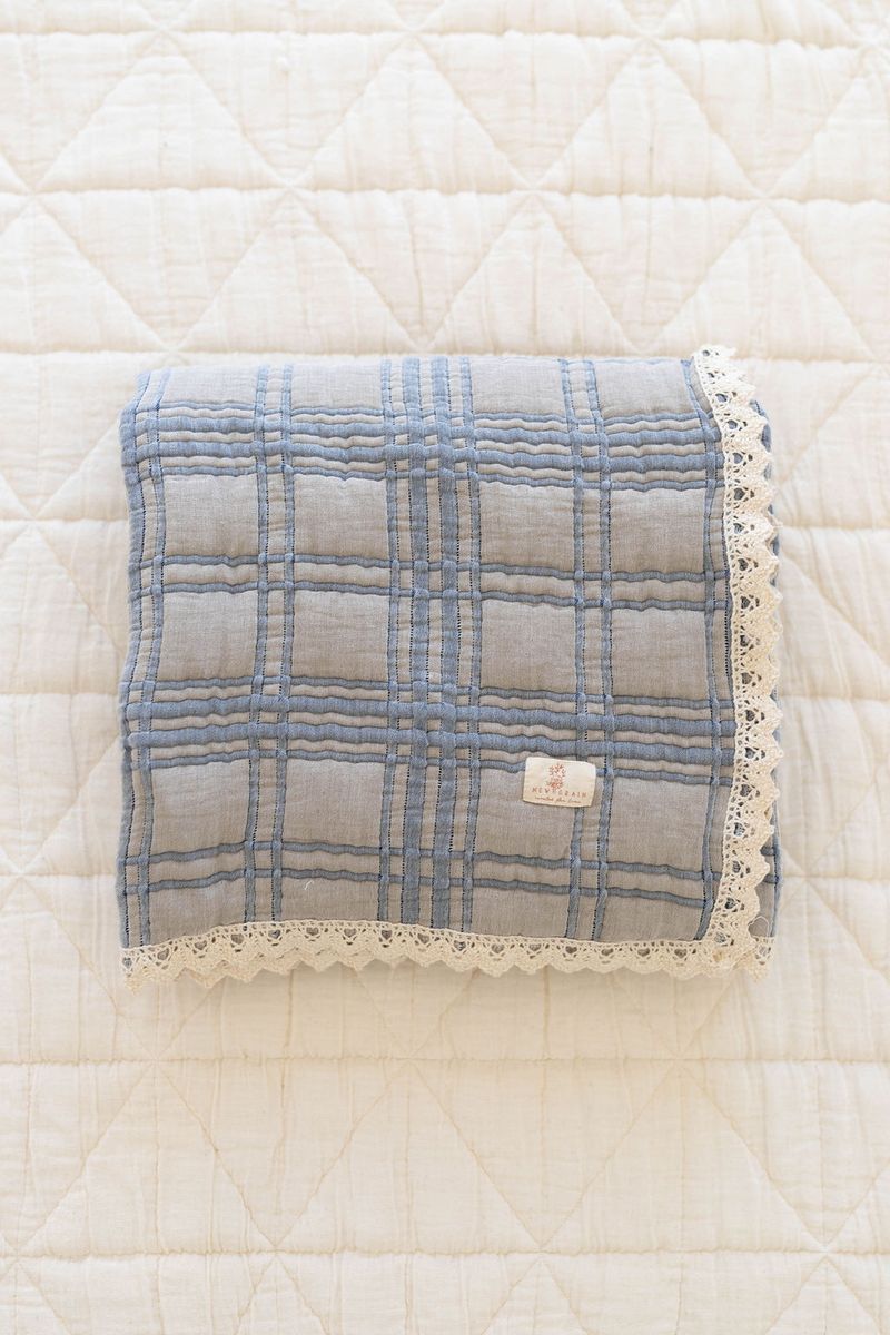 french plaid blanket - bluebell