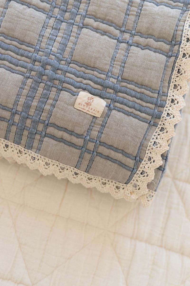 french plaid blanket - bluebell