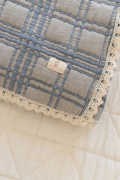 french plaid blanket - bluebell