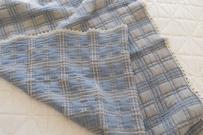 french plaid blanket - bluebell
