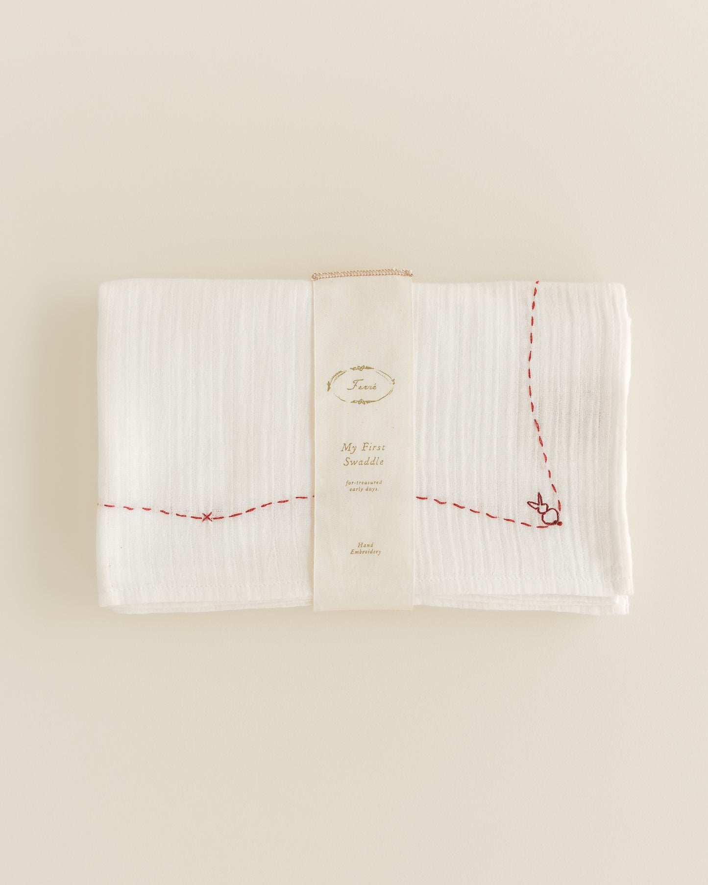 embroidered swaddle - folk bunny