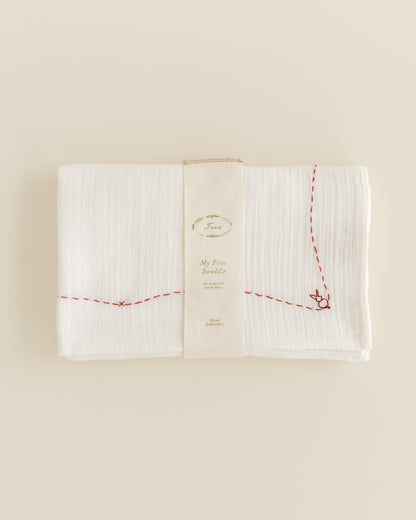 embroidered swaddle - folk bunny