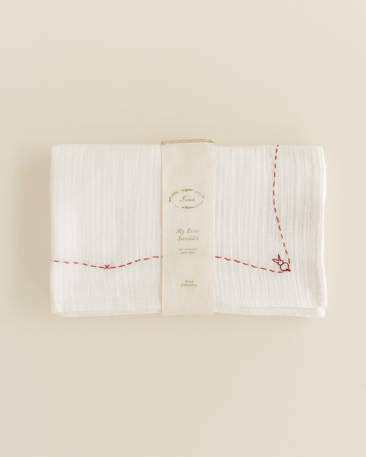 embroidered swaddle - folk bunny