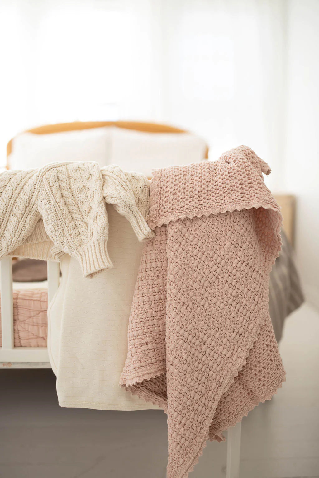 cozy waffle blanket - petal