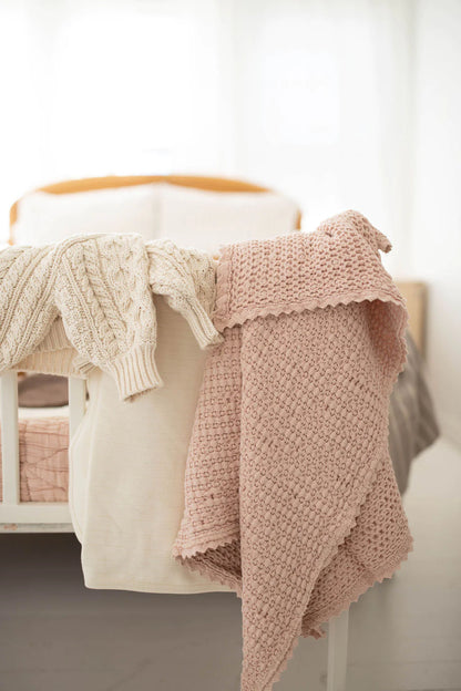 cozy waffle blanket - petal