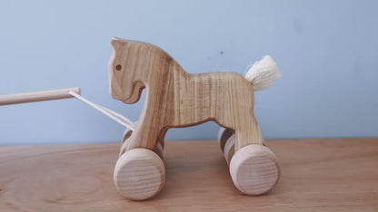 wooden double horse pull toy